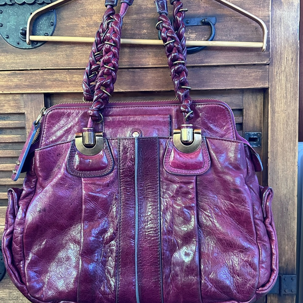 Chloe Burgundy Braided-Handle Leather Shoulder Bag